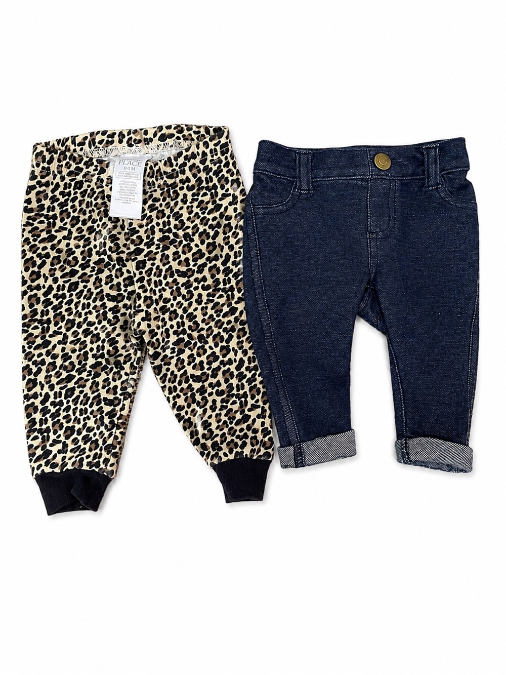 The Children's Place Leopard Print Joggers & Dark Blue Jeggings Set